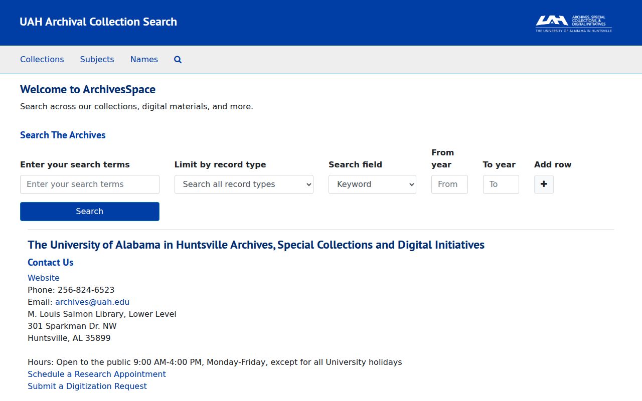 Huntsville city directory research in the UAH ArchivesSpace search
