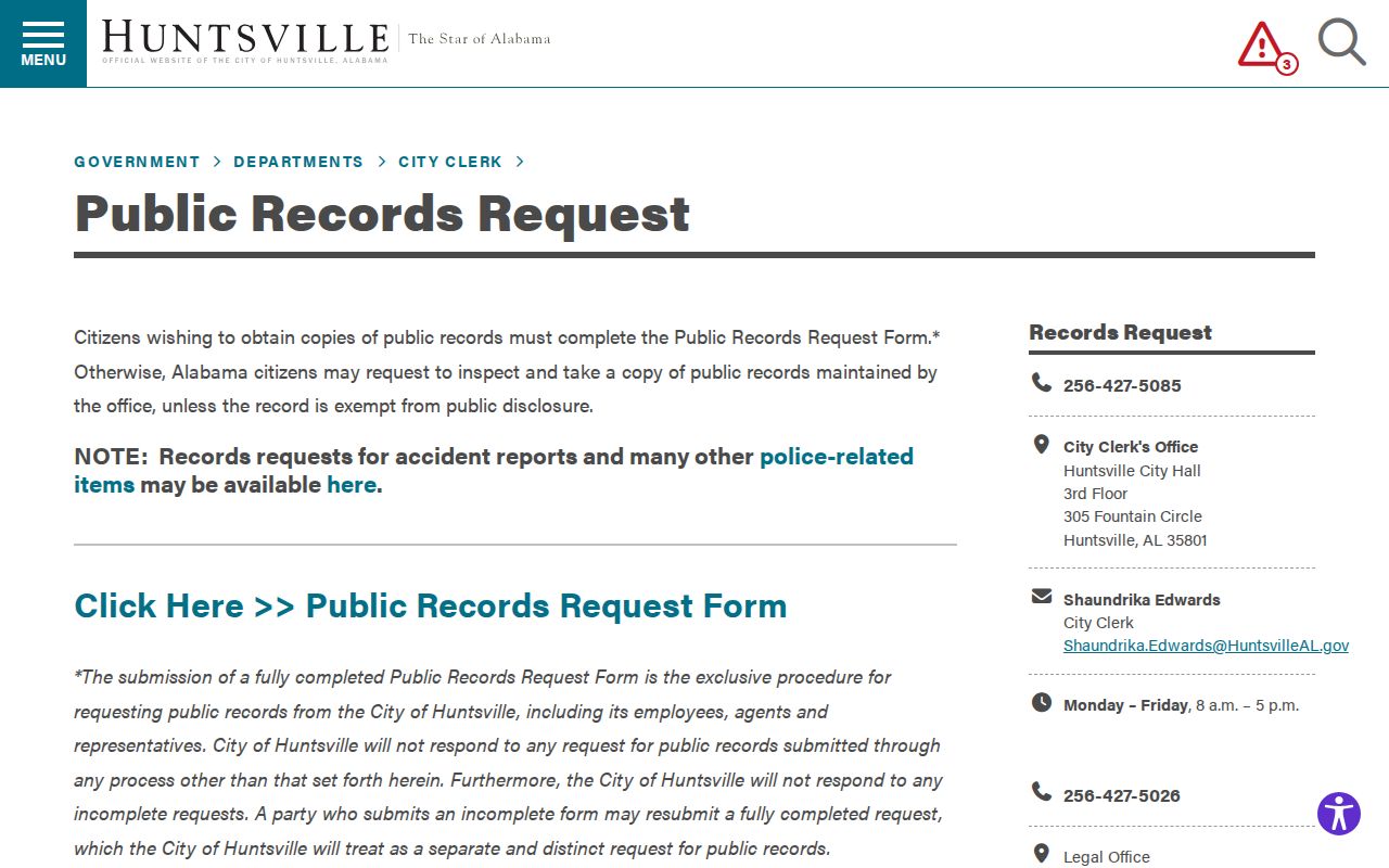 Huntsville residents directory city public records request