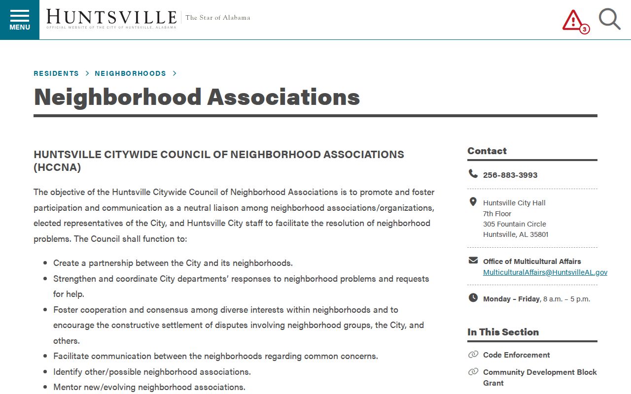 Huntsville neighbors official neighborhood association contacts